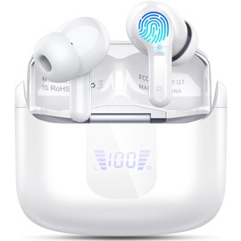 Wireless Earbuds, Bluetooth 5.3 Headphones 2025 NEW Ear Buds 40H Bass Stereo in-Ear Earphones ENC Noise Cancelling Earbuds with 4 HD Mic, USB-C LED Display IP7 Waterproof Sport Headset for Android iOS