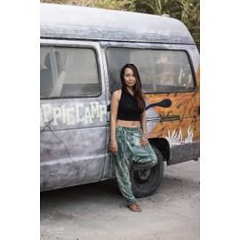 Thaluta Women's Harem Loose Yoga Travel Lounge Pants with Pockets Casual Boho (Gecko)