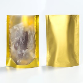 Matte Frosted Window & Gold Stand Up Open Top Heat Sealing Packaging Bags for Small Business, Home Use, Freeze Dried Candy, Food Storage Bags, Pet Treats, Beauty Spa (1000, 5.12 x 7.09 + 2.36 inch)