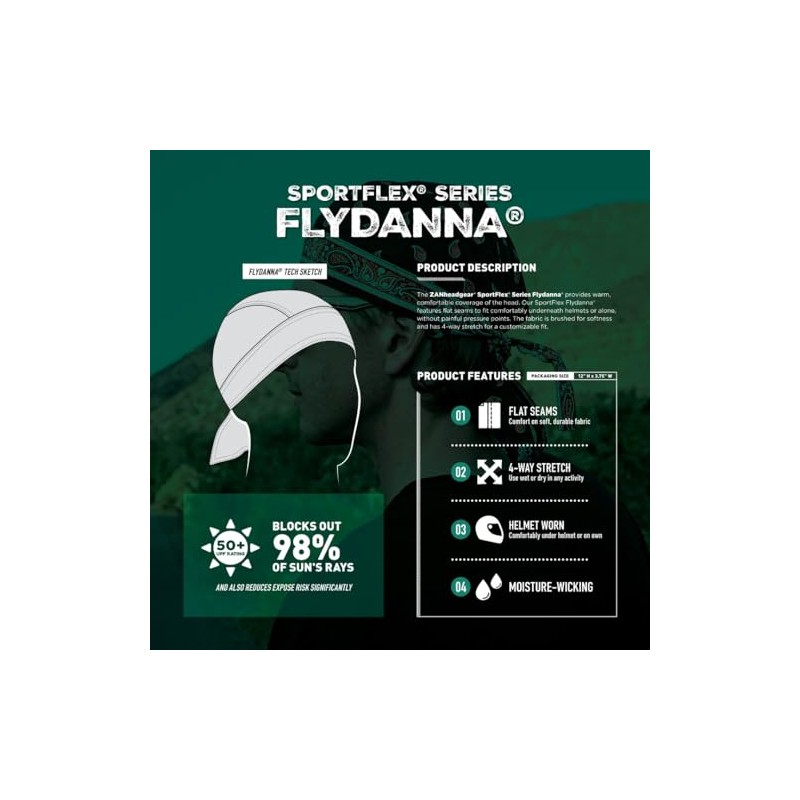 ZANheadgear Flydanna SportFlex Helmet Inner Cap Bandana Cap Beanie Skull,