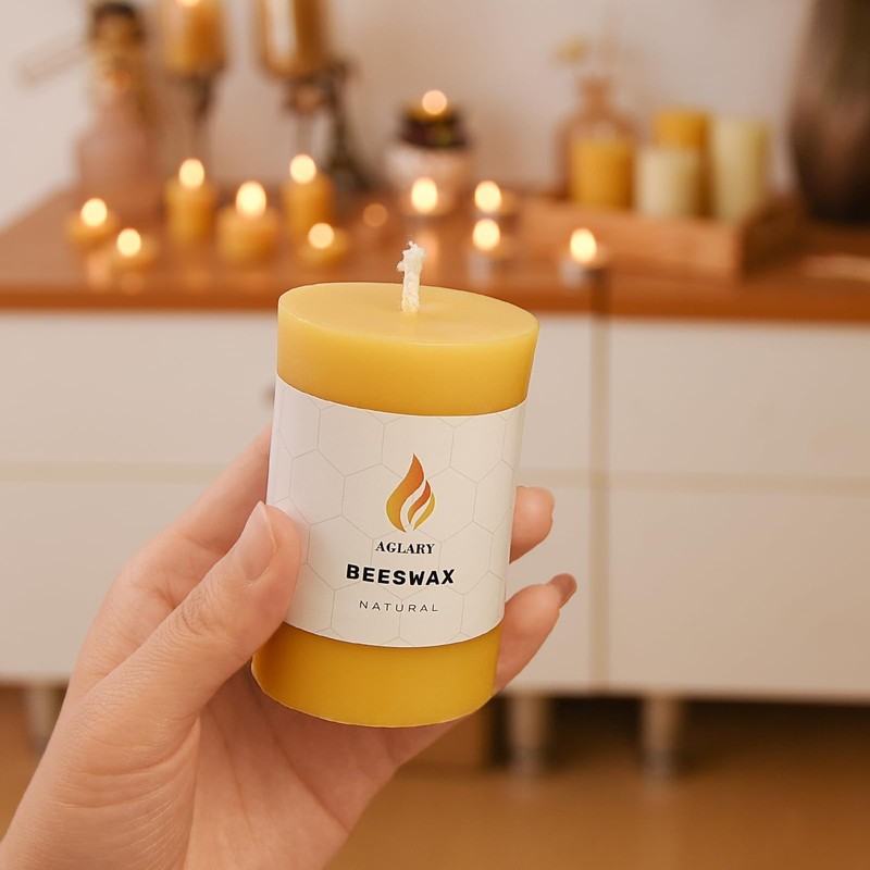AGLARY 3PCS Beeswax Pillar Candles,Large Handmade Pure Beeswax Candle,Long Lasting