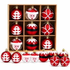 Cm-top Adornos Navideños de Santa Claus 9 Piezas,ornamentos Esferas,rojo