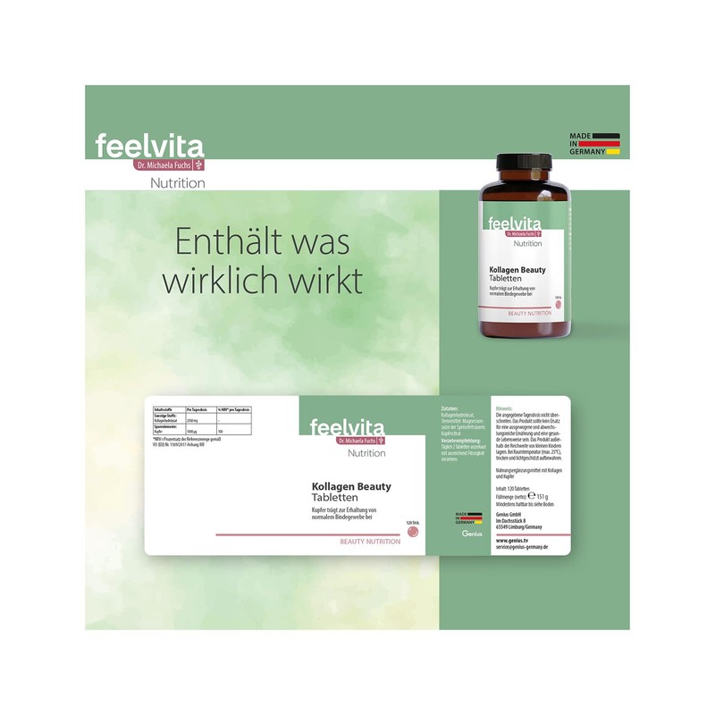 Feelvita Nutrition Kollagen Beauty Tabletten 2-Monatsvorrat (120 Tabletten)