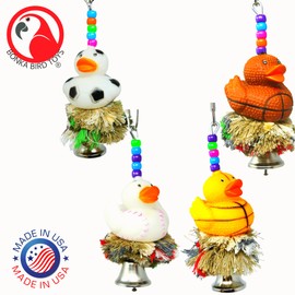 Bonka Bird Toys Sports Ducky Plucker (4" x 2") Small Bird, Chew Preen Cage Toy, Lories, Parrotlets, Budgies, and Similar Sized Birds (2534 Basketball)