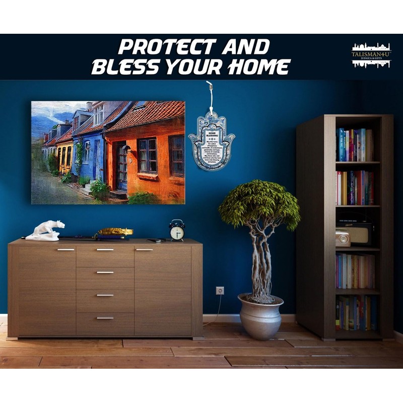 TALISMAN4U Hamsa Wall Decor Home Blessing Jerusalem Blue Oriental Design