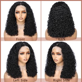 UREMY Burmese Curly Wig Human Hair 13x4 HD Deep Wave Lace Front Wigs Pre Plucked Brazilian Human Hair 180% Density Bob Wigs for Black Women Water Wave with Bouncy Curls Natural Black 18 Inch