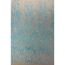 Mia Fabrics Inc. Zig Zag Tear Drop Sequins - Aqua Blue - 4 Way Stretch Zig Zag Sequins By Yard