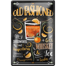 Schilderkreis 24 - Tin Signs Cocktail Recipe "Old Fashioned" Decorative Metal Sign for All Bar Counter or Pub Owners Gift for Birthday or Christmas 20 x 30 cm