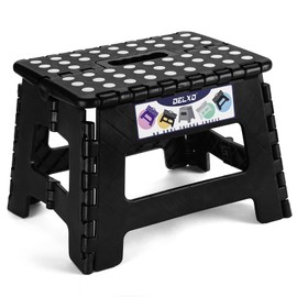 Delxo 9 Inch Folding Step Stool, Black Step Stools for Kids Foldable,Portable Collapsible Step Stool with Handle, Folding Stool for Kitchen Bathroom,Bedroom,Garden