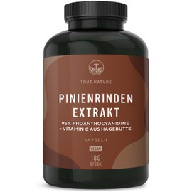 Pine Bark Extract Capsules High Dose – 660 mg for 180 Days – Pine Bark Extract with 32% OPC + Natural Vitamin C – Premium: French Sea Pine – Laboratory Tested & No Additives TRUE NATURE®