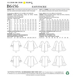 Butterick Patterns 6456 A5,Misses Top,Sizes 6-14, Tissue, Multicoloured, 17 x 0.5 x 22 cm