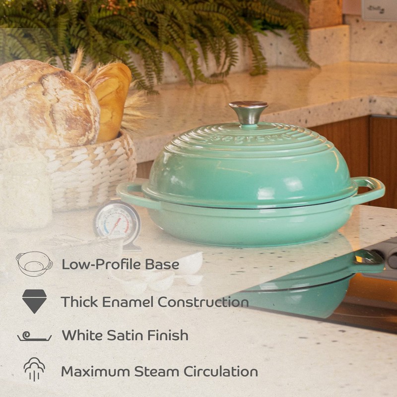 Enameled Cast Iron Bread Pan with Lid 11” Green Bread