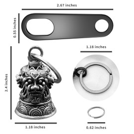 Huwane Motorcycle Bell Biker Guardian Luck Riding Bells Car Key Chain Ring Accessories with Motorcycle Bell Hanger, Think Before You Leap, Medium