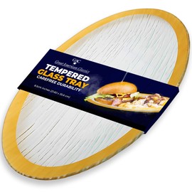 GAC Elegant Glass Oval Platter Serving Tray with Gold Trim for Entertaining, Durable Oven-to-Table Use, Microwave & Dishwasher Friendly– Decorative Serving Tray for Stylish Dining– 8.5 x 14 Inch