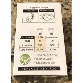 Sunlite R20 LED 8 Watt (50W Equivalent) Dimmable 2700K WARM WHITE Item: 80051