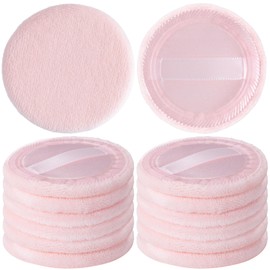 HINZIC 12 Pack 60mm Round Powder Puffs for Foundation Makeup Applicators, Soft Cotton Skin-Friendly Face Powder Sponge Velour Velet Puffs Pads for Cream Cosmetics- Pink
