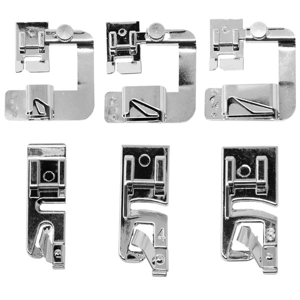 Rolled Hem Presser Foot [6 Sizes] Wide Rolled Hem Foot Set & Narrow Foot Hemmer Set For Brother, Singer & Janome Low Shank Sewing Machines. Hemming Pressure Feet With Distinctive Wide and Narrow Sizes