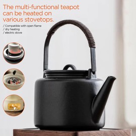 Stove Safe Ceramic Teapot with Cold Touch Curved Handle (27oz) - Hand-Glazed Finish - Suitable for Boiling Water and a Variety of Teas and Herbs - Matte Black