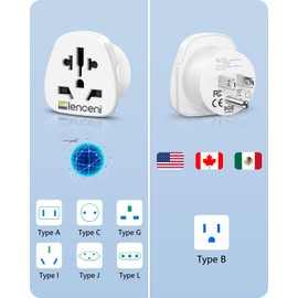 LENCENT World to US Travel Plug Adapter, 2 PACK, Visitor from USA/Europe/China/Australia/UK to 3 Pin US Adapter Plug [EU Australia China Europe UK to American Plug Adapter]-TYPE B