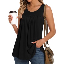 LONGYUAN Women's Tank Tops 2025 Summer Sleeveless T-Shirts Casual Tunics Loose Fitted Blouse Black Large