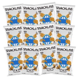 SNACKLINS Plant Based Crisps Vegan Healthy Snacks - Gluten Free, Grain Free, Plant Based Crisps, 100% Kosher, Low Calorie and No Added Sugar, Crunchy, Puffed Snack - Sea Salt & Vinegar, 3oz, Case of 12