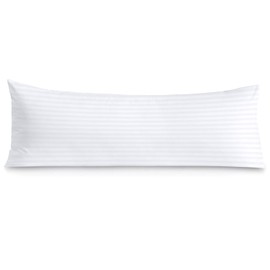Body Pillow Case 20 x 48 Body Pillow Cover White Stripe Zipper Closer Set of 1 Pc Premium- 600 Thread Count Hotel Quality 100% Egyptian Cotton Body Pillowcases 20 x 48,White Stripe