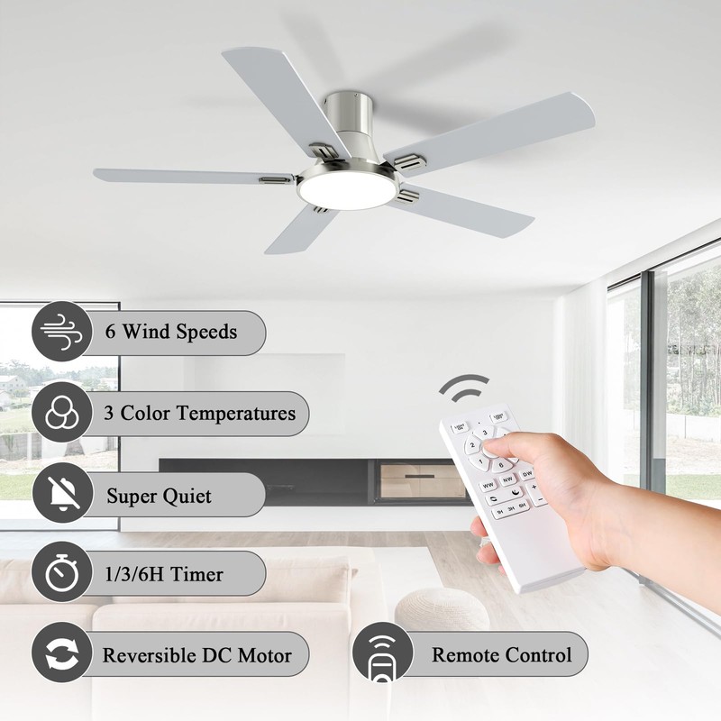 SNJ 52 Inch Brushed Nickel Ceiling Fans with Lights and