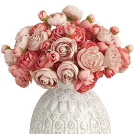 Letjolt Ranunculus Artificial Flower 18 Pcs Pink Silk Ranunculus Wedding Bouquet Engagement Centerpieces Arrangements Bridal Shower Decorations Home Decor, Deep Pink