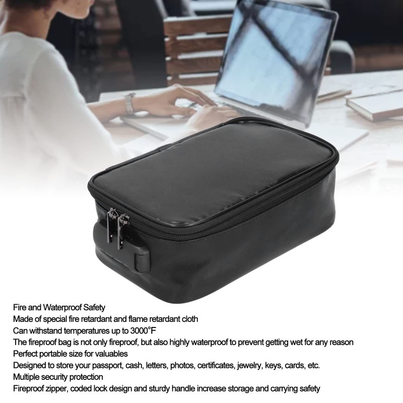 Fireproof Document Bag with Lock Small Fireproof Document Safe Box