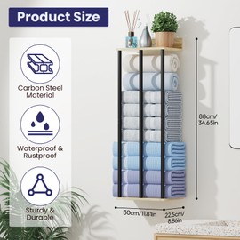 Wall Mounted Towel Racks for Bathroom with Shelf, Oak