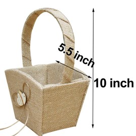 GuiHe 2PCS Burlap Double Heart Wedding Flower Girl Basket with Bowknot for Vintage Rustic Wedding Ceremony