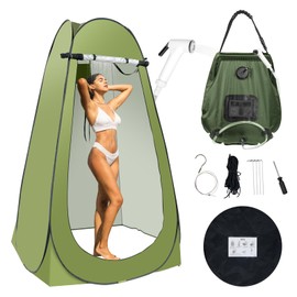 Portable Camping Bathroom Tent,Shower Tent Kit, Outdoor Pop Up Privacy Tent,Changing Tent with 5 Gallon Shower Bag-(Nozzle Upgraded) (Green)
