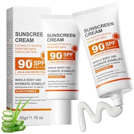Sun Cream SPF90, Natural Organic Sunscreen Body Lotion with Aloe+Vitamin E, Hydrating Suncream 2Pcs