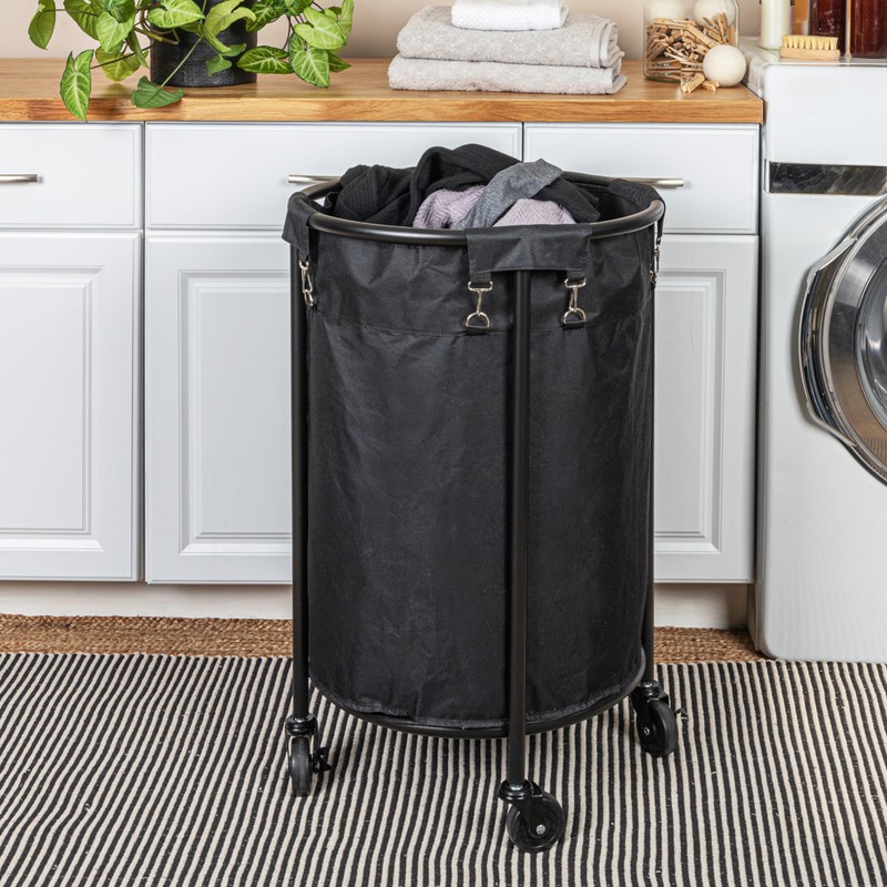 Household Essentials Round Laundry Hamper, Metal Frame with Wheels, Heavy