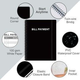 Bill Payment Tracker Notebook - Monthly Bill Organizer & Planner for Personal Budgeting Financial, Payments Checklist Organizer, 8" x 10.5", Black