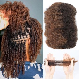 HAPPY&CC Afro Kinkys Bulk Human Hair For Dreadlock Extensions 10 Inches 50 Gram #4 Brown Color Ombre to #30 Auburn Red Afro Kinky Bulk Human Hair For Braiding Twisting Locs Repair