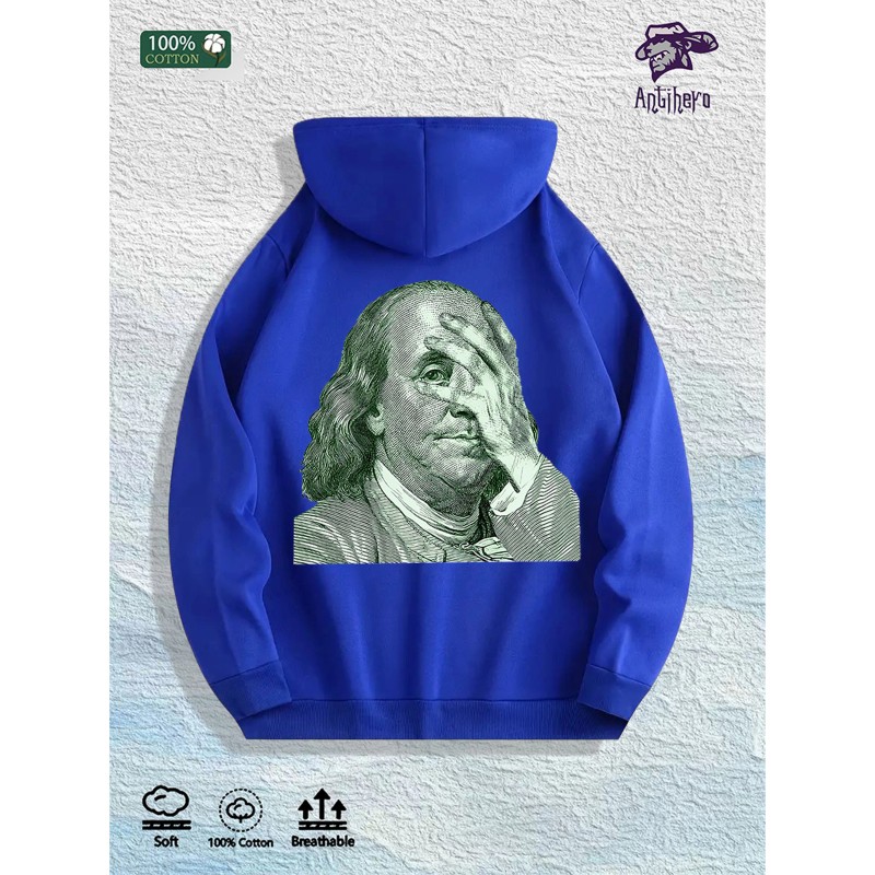 Ben Franklin Money Meme Graphic Hoodie 100% Cotton US Warehouse