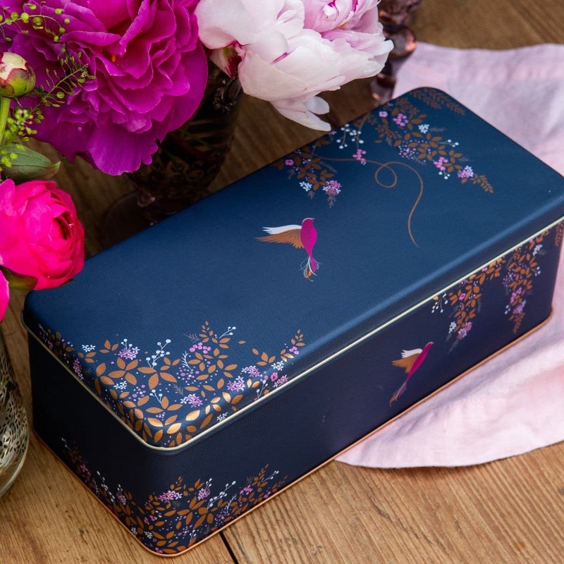 Sara Miller - Dark Blue Bird Long Deep Rectangular Tin