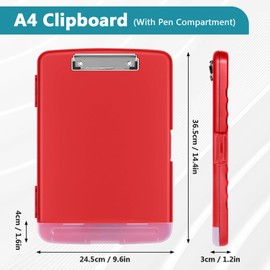 WENYA A4 Clipboard with Storage, Plastic A4 Clipboard Folder Storage Box with Separate Pen Compartment for School Office Medical Personnel