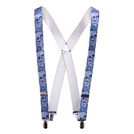 Cencibel Smart Casual Blue Skulls Patterned Clip Suspenders (One Size, Made in Spain)
