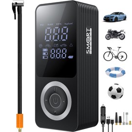 SMART JERRY - Tire Inflator Portable Air Compressor | Cordless Mini Bike Tire Pump with Gauge | Dual-Power Electric 12V Air Compressor for Auto, Motorcycles, Bikes, Balls | Fast Inflation Max 150 PSI