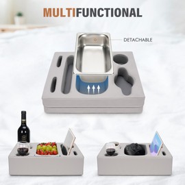 INNO STAGE Couch Cup Holder Pillow - Sofa Cup Holder with Stainless Steel Bowl Couch Drink Caddy Remote Snacks Cozy Mug Cupholder Buddy for Bed, Car, Man Cave, Rv, Tv, Backseat (PUGrey)