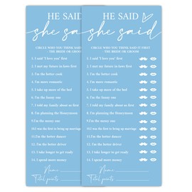 MXLINSW Minimalist Blue Wedding Shower Games Cards, He Said She Said, Bridal Shower Games, Engagement Party Wedding Card for 25 Guests, Bridal Party Supplies 4x9inch-A17
