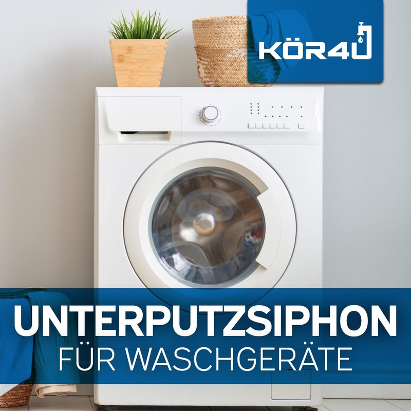 kör4u Flush-Mounted Siphon for Washing Machines with Stainless Steel Panel,