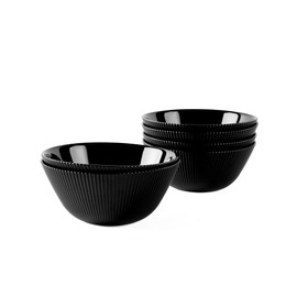 LaGlint 30 OZ Max Cereal Soup Bowl Set of 6, Opal Glass 7.2 inch Black Ribbed Bowls for Ramen, Noodle, Salad, Fruit, Dishwasher and Microwave Safe