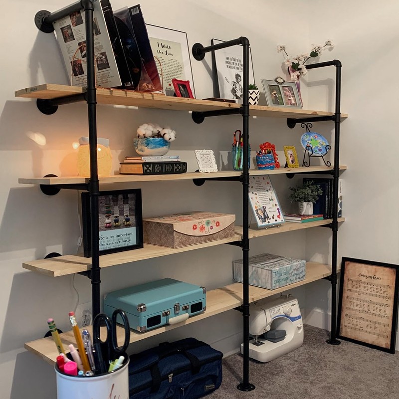 HITOMEN Industrial Iron Pipe Shelves, 3 Set 5-Tier 70.5" Tall