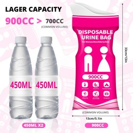 HOKINETY Disposable Urine Bag for Travel - 900ML Portable Pee Bags for Women Men 24 PCS Emergency Vomit Bags Unisex Toilet Urinal for Car Camping, Road Trip,Pregnant, Kids, Patient - Fuchsia