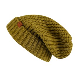 JOYCA & CO. Slouchy Beanie for Women and Men, Warm Breathable Knitted Winter Hat, Stylish Cuffed or Fisherman Ribbed Cap (Olive)