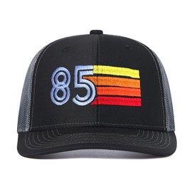 Bukesiyi 1985 Birth Year Hat for Men & Women | 85th Birthday Gift Trucker Cap with Embroidered 85 & Color Stripes | Adjustable Snapback, Cotton-Poly Blend & Mesh Back, Vintage-Inspired Nostalgic Gift
