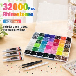 42 Colori Bedazzling Kit 32000 Strass da Incollare 3 mm Gemme Piatte